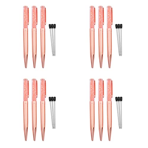 Happlignly Rose Gold Stift Bling Kristall Kugelschreiber Schwarzer Tintenstift mit 12 Zusaetzlichen Minen (Rose Gold 12 Pack) von Happlignly