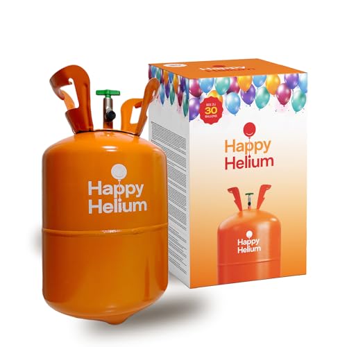 Happy Helium® Ballongas Helium für 30 Luftballons | Heliumgas mit Füllventil - Balloon Gas 200 Liter (0,2m³) für Geburtstag, Hochzeit, Party von Happy Helium