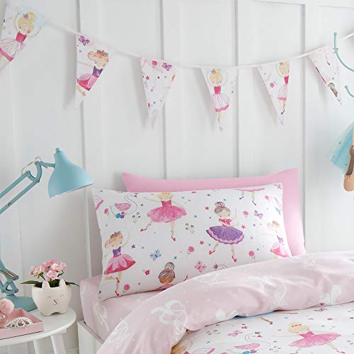 Happy Linen Company Mädchen Wimpelgirlande für Kinderzimmer - Ballerina-Motive - mit dreieckigen Wimpeln - doppelseitig - Rosa - 3,1 m lang von Happy Linen Company