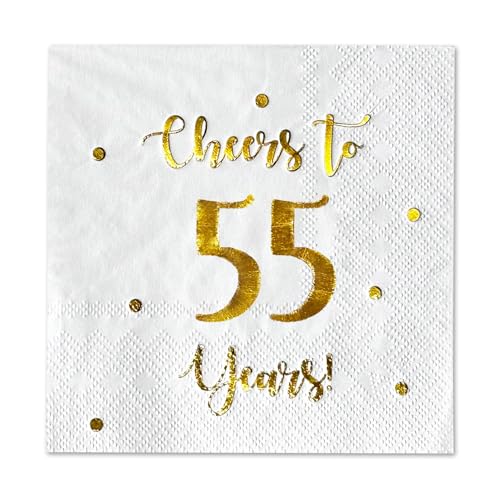 Cocktail-Servietten mit Aufschrift "Cheers to 55 Years", "Happy 55th Birthday", Dekoration für Männer und Frauen und Hochzeitstag, Party-Dekorationen, 50 Stück, 3-lagige Servietten, 12,7 x 12,7 cm, von Happy Palace