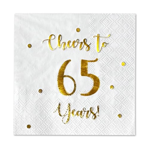 Cocktail-Servietten mit Aufschrift "Cheers to 65 Years", "Happy 65th Birthday", Dekoration für Männer und Frauen und Hochzeitstag, Party-Dekorationen, 50 Stück, 3-lagige Servietten, 12,7 x 12,7 cm, von Happy Palace