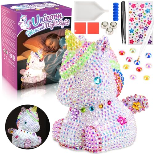 HappyGoLucky Einhorn Geschenke für Mädchen, Bastelset Kinder 3 4 5 6 7 8 Jahre Einhorn Nachtlicht Kinder Spielzeug ab 3-10 Jahre Mädchen Geburtstagsgeschenk Nachttischlampe Kinder Diamond Painting von HappyGoLucky