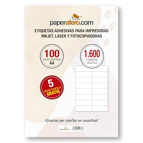 Etiketten Selbstklebend Bedruckbar A4 Paperafero | 1600 adressetiketten selbstklebend 105x37mm | Aufkleber zum beschriften | Aufkleber Selbst gestalten von HappyMots