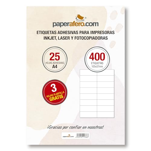 Etiketten Selbstklebend Bedruckbar A4 Paperafero | 400 adressetiketten selbstklebend 105x37mm | aufkleber zum beschriften | Aufkleber Selbst gestalten von HappyMots