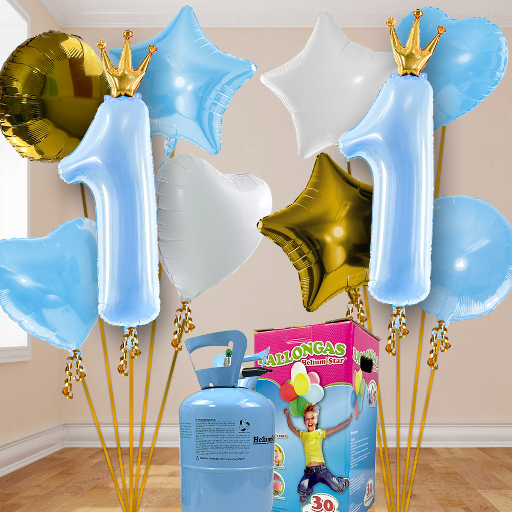 1. Geburtstag Heliumballon Set Jungen mit 10 Folienballons inkl. Heliumgas von Geburtstagsfee