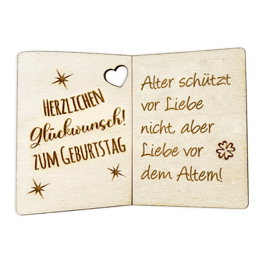 Alter schützt vor Liebe nicht, aber Liebe vor dem Altern! - Geburtstagskarte Holz als Anhänger für Geschenke u. Blumendeko von Happygoods GmbH