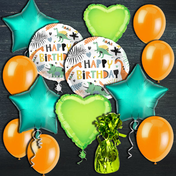 Ballongas-Set, Happy Birthday Dinosaurier, 30er Heliumflasche + Ballons von Geburtstagsfee
