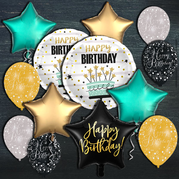 Ballongas-Set, Happy Birthday Geburtstagstorte, 30er Heliumflasche + Ballons von Geburtstagsfee