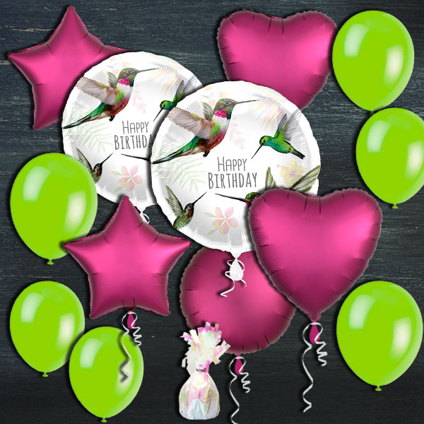 Ballongas-Set, Happy Birthday Kolibri, 30er Heliumflasche + Ballons von Geburtstagsfee