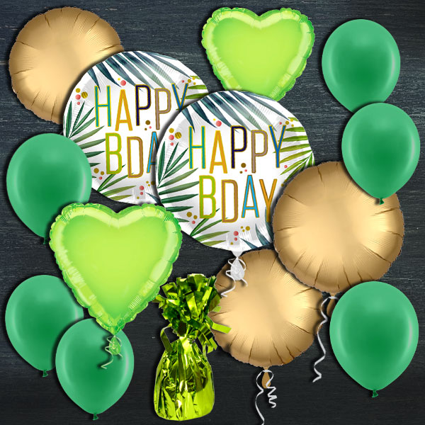 Ballongas-Set, Happy Birthday Palmen, 30er Heliumflasche + Ballons von Geburtstagsfee