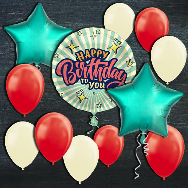 Ballongas-Set, Happy Birthday Retro, 30er Heliumflasche + Ballons von Geburtstagsfee