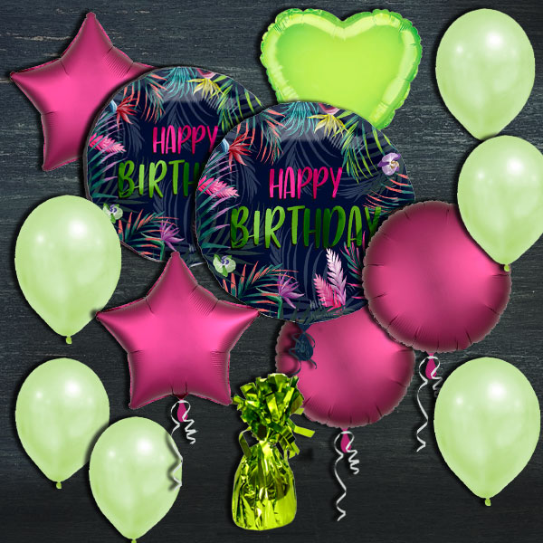 Ballongas-Set, Happy Birthday Tropical, 30er Heliumflasche + Ballons von Geburtstagsfee