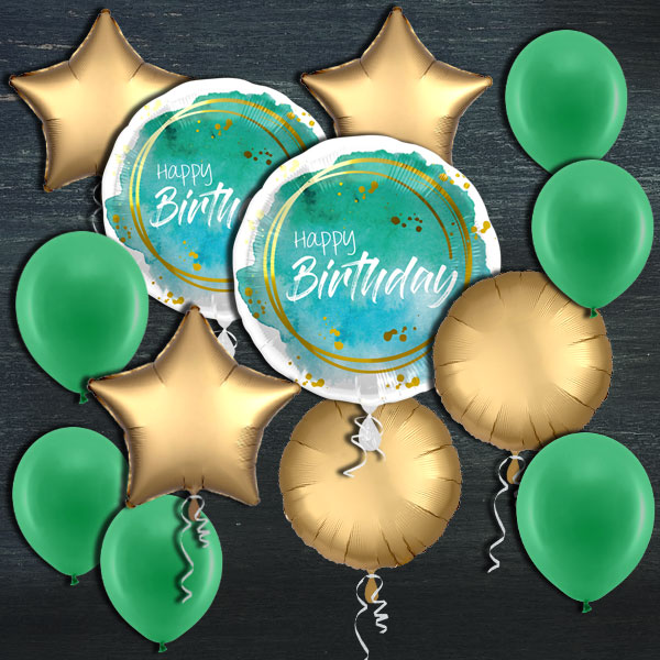 Ballongas-Set, Happy Birthday Wasserfarbe, 30er Heliumflasche + Ballons von Geburtstagsfee
