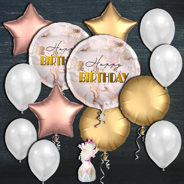 Ballongas-Set, Happy Birthday in rosa-gold, 30er Heliumflasche + Ballons von Geburtstagsfee