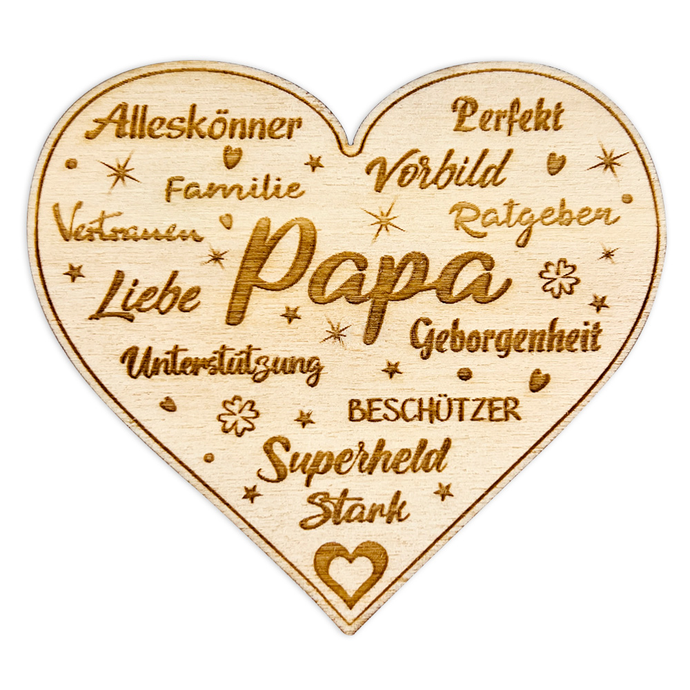 Blumenstecker & Pflanzenstecker als graviertes Holzherz für PAPA ohne Stiel von Happygoods GmbH