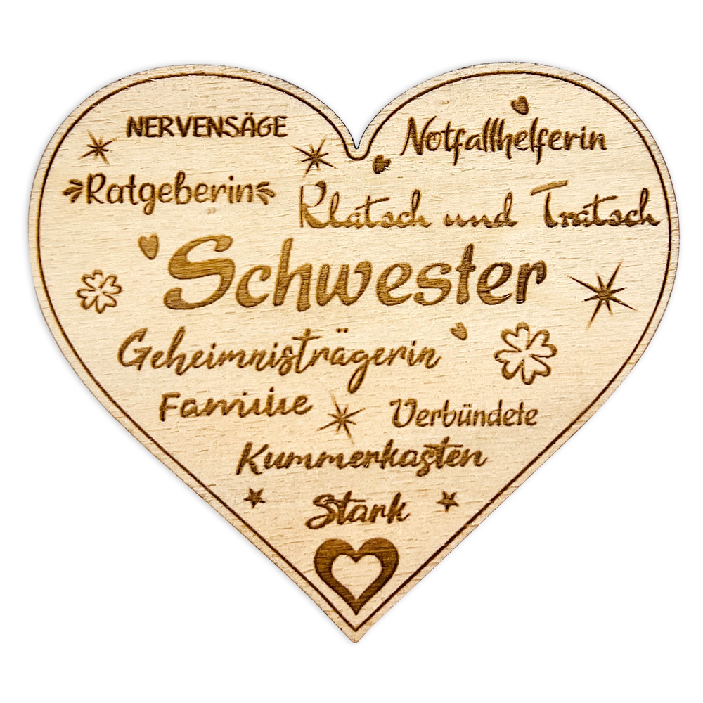 Blumenstecker & Pflanzenstecker als graviertes Holzherz für die SCHWESTER ohne Stiel von Happygoods GmbH