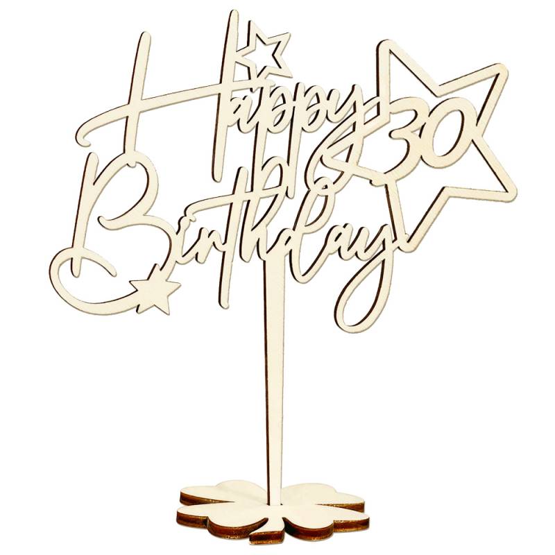 Cake Topper, Happy Birthday Stern, Holz, 16,5cm x 16cm Geburtstagszahlen: 30 von Happygoods GmbH