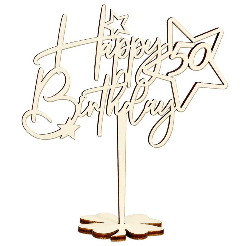 Cake Topper, Happy Birthday Stern, Holz, 16,5cm x 16cm Geburtstagszahlen: 50 von Happygoods GmbH