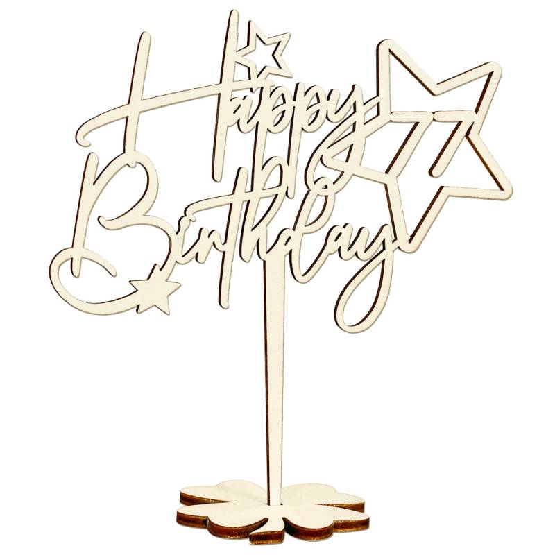 Cake Topper, Happy Birthday Stern, Holz, 16,5cm x 16cm Geburtstagszahlen: 77 von Happygoods GmbH