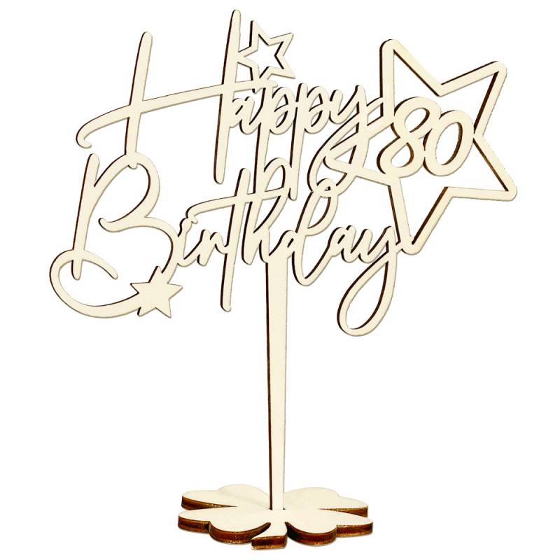 Cake Topper, Happy Birthday Stern, Holz, 16,5cm x 16cm Geburtstagszahlen: 80 von Happygoods GmbH
