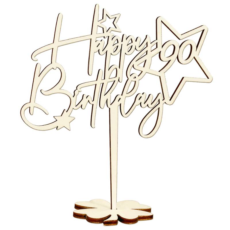 Cake Topper, Happy Birthday Stern, Holz, 16,5cm x 16cm Geburtstagszahlen: 90 von Happygoods GmbH