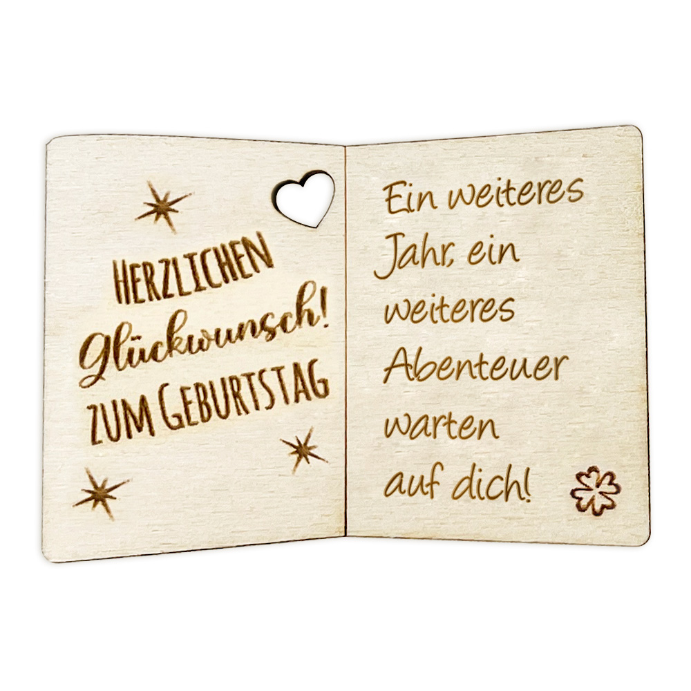 Ein weiteres Jahr, ein weiteres Abenteuer warten auf dich! - Geburtstagskarte Holz als Anhänger für Geschenke u. Blumendeko von Happygoods GmbH