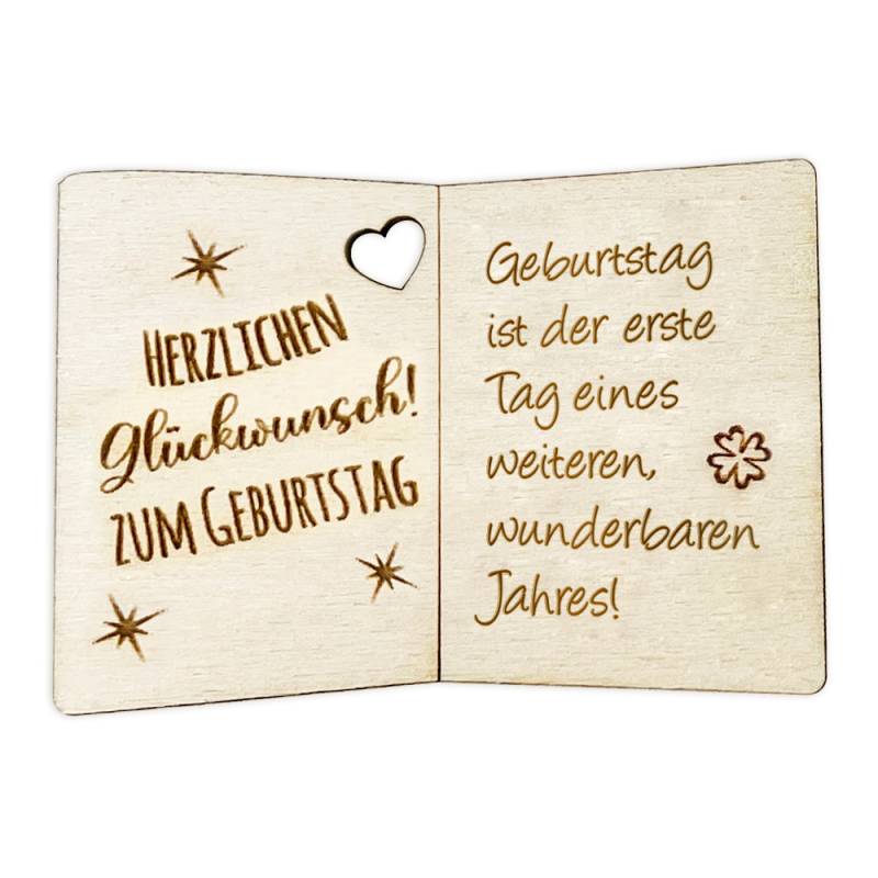 Geburtstag ist der erste Tag eines weiteren, wunderbaren Jahres! - Geburtstagskarte Holz als Anhänger für Geschenke u. Blumendeko von Happygoods GmbH