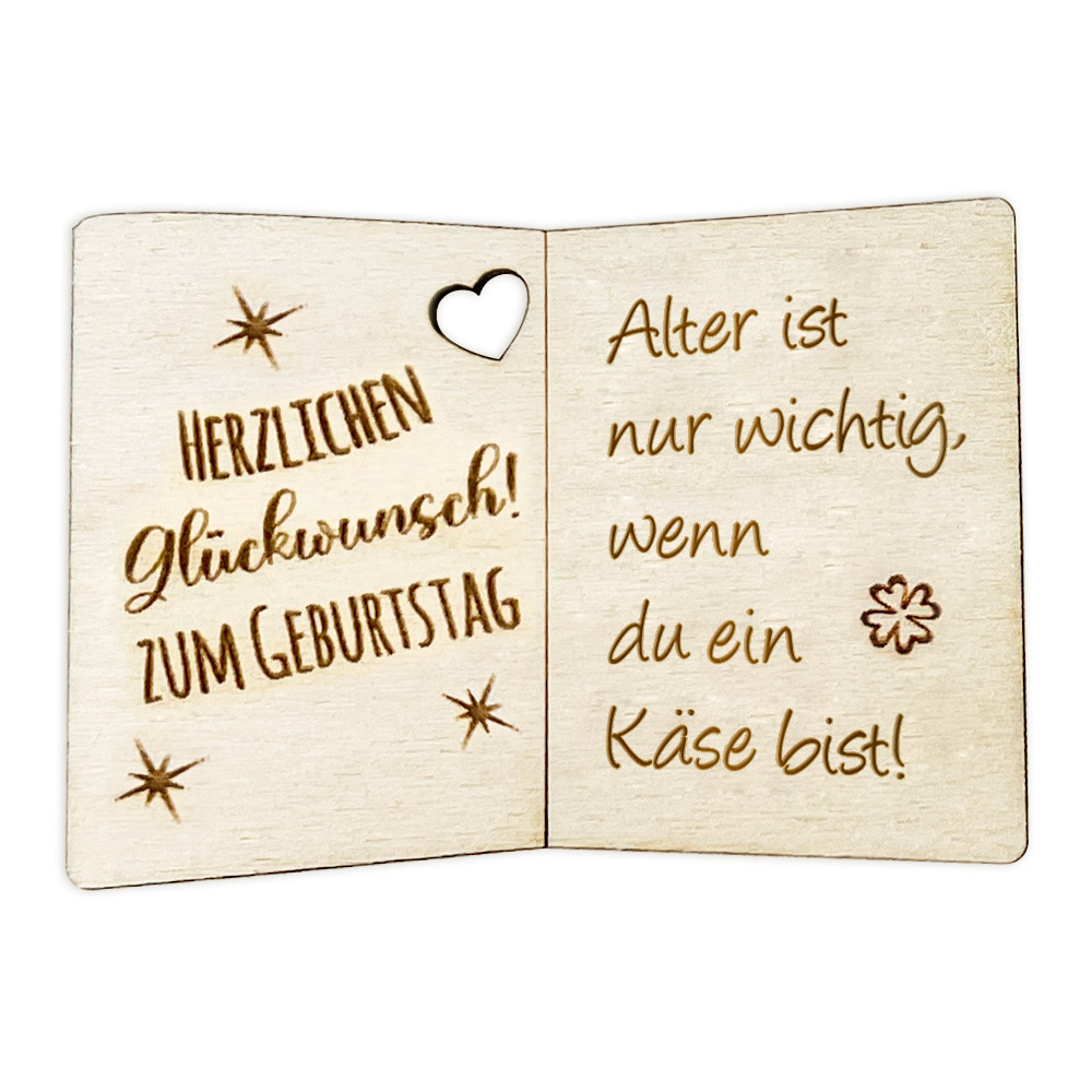 Alter ist nur wichtig, wenn du ein Käse bist! - Geburtstagskarte Holz als Anhänger für Geschenke u. Blumendeko von Happygoods GmbH