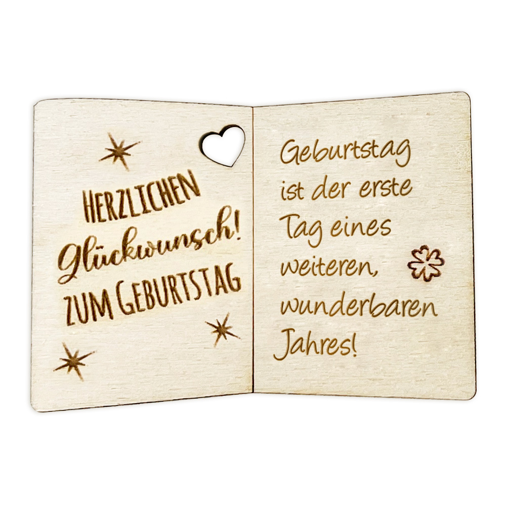 Geburtstag ist der erste Tag eines weiteren, wunderbaren Jahres! - Geburtstagskarte Holz als Anhänger für Geschenke u. Blumendeko von Happygoods GmbH