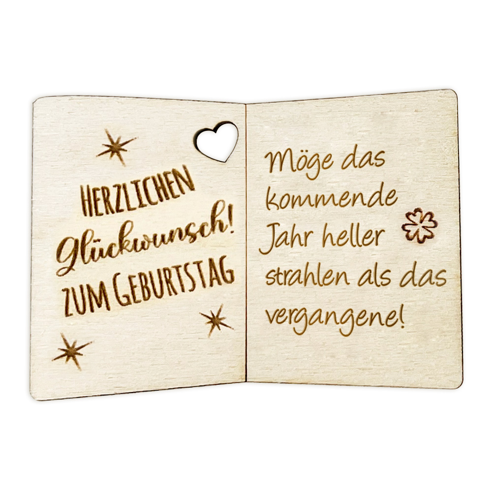Möge das kommende Jahr heller strahlen als das vergangene! - Geburtstagskarte Holz als Anhänger für Geschenke u. Blumendeko von Happygoods GmbH