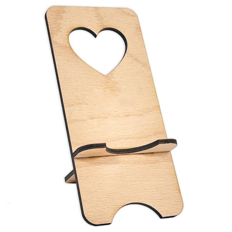 Handyhalter aus Holz mit Herz Ausschnitt, 14,5cm x 8cm von Happygoods GmbH