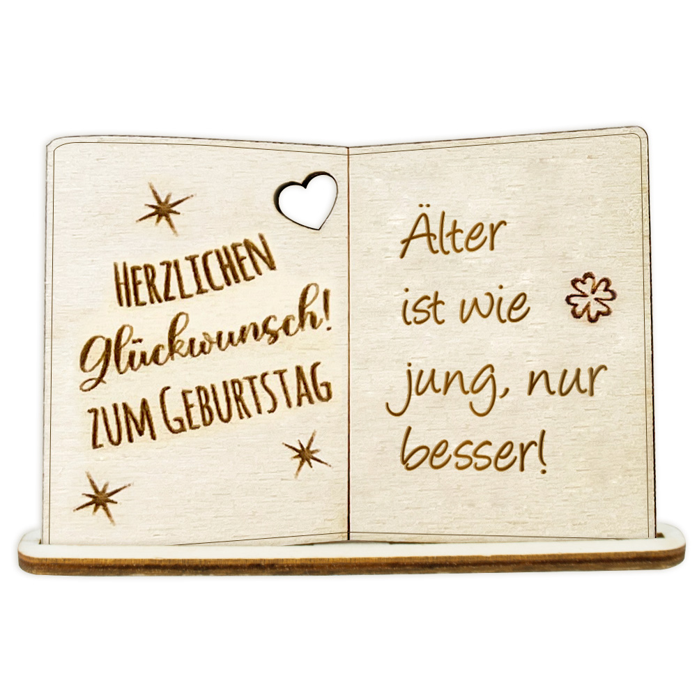 Geburtstagskarte Holz mit Standfuß & Geburtstagswunsch: Älter ist wie jung, nur besser! von Happygoods GmbH