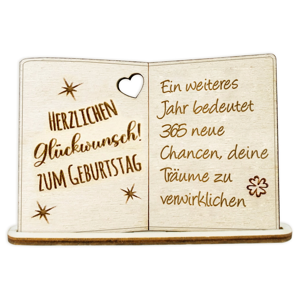 Geburtstagskarte Holz mit Standfuß & Geburtstagswunsch: Ein weiteres Jahr bedeutet 365 neue Chancen, deine Träume zu verwirklichen von Happygoods GmbH