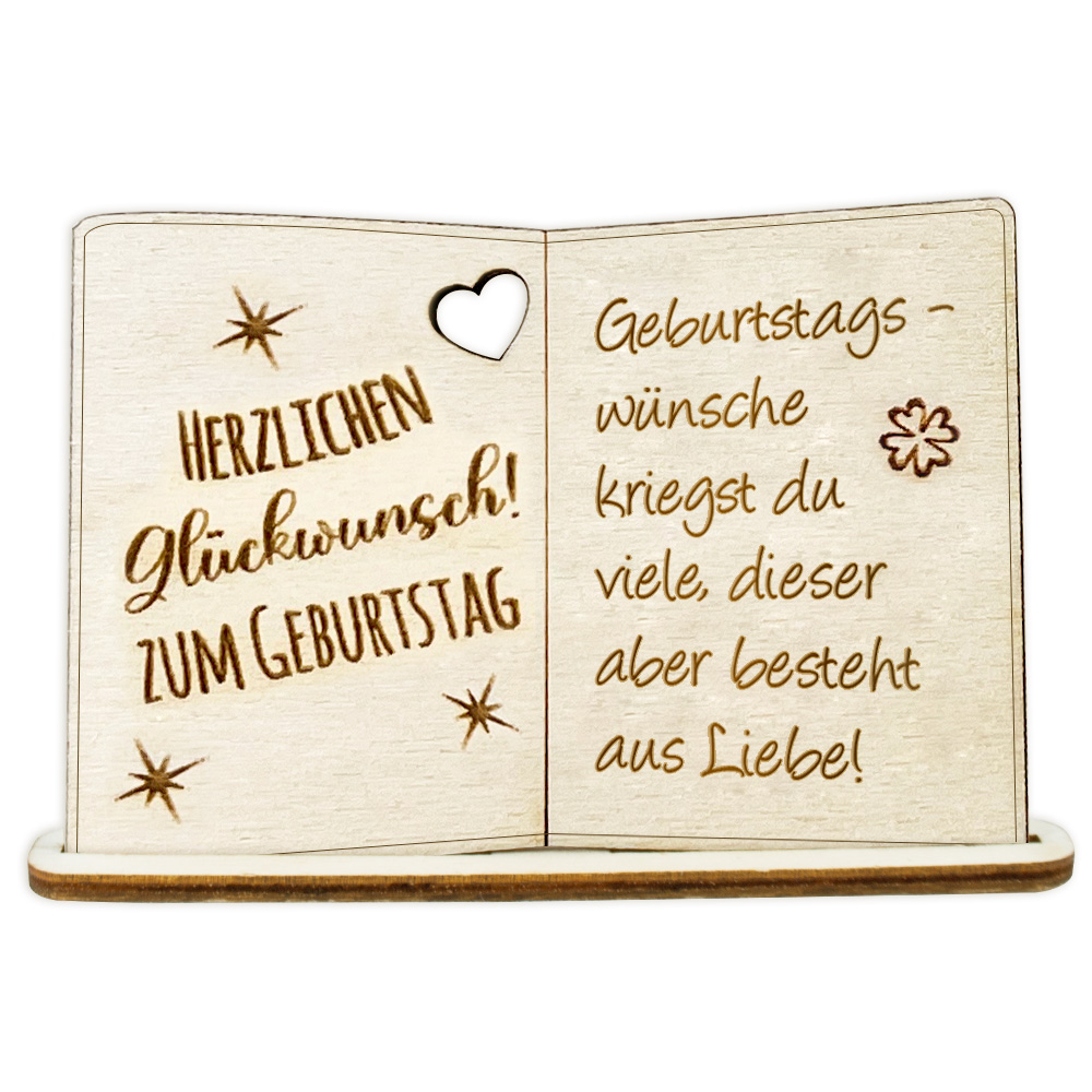 Geburtstagskarte Holz mit Standfuß & Geburtstagswunsch: Geburtstagswünsche kriegst du viele, dieser  aber besteht aus Liebe! von Happygoods GmbH