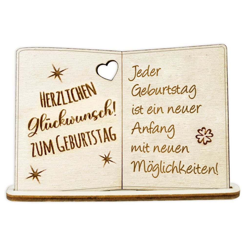 Geburtstagskarte Holz mit Standfuß & Geburtstagswunsch: Jeder  Geburtstag ist ein neuer Anfang mit neuen Möglichkeiten! von Happygoods GmbH
