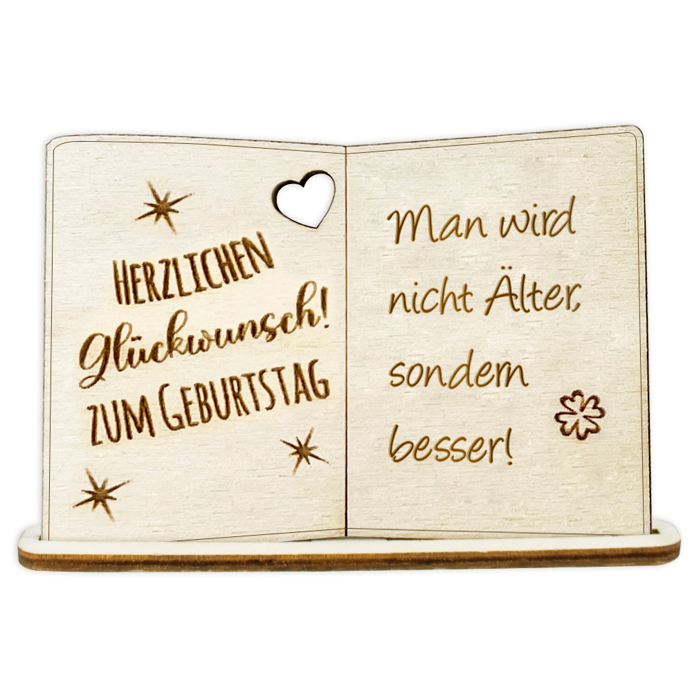 Geburtstagskarte Holz mit Standfuß & Geburtstagswunsch: Man wird nicht Älter, sondern besser! von Happygoods GmbH