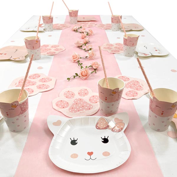 Kätzchen Tisch Deko Set bis 16 Gäste, 90-teilig von Geburtstagsfee