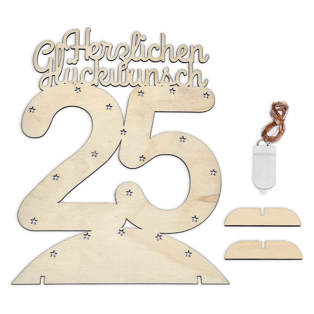 Leuchtender Aufsteller aus Holz zum 25. Geburtstag, mit 20 LEDs von Happygoods GmbH