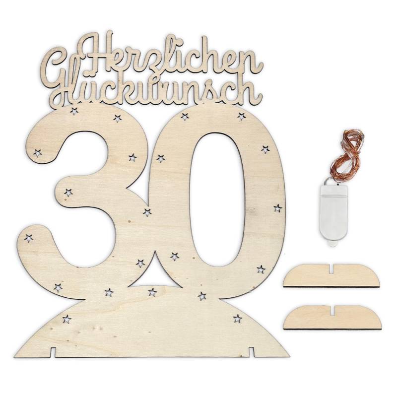 Leuchtender Aufsteller aus Holz zum 30. Geburtstag, mit 20 LEDs von Happygoods GmbH