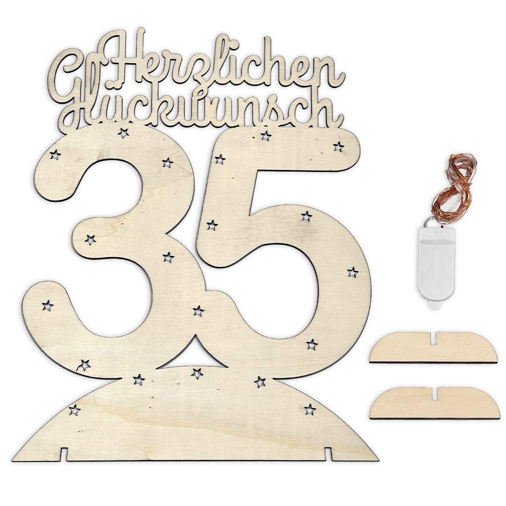 Leuchtender Aufsteller aus Holz zum 35. Geburtstag, mit 20 LEDs von Happygoods GmbH