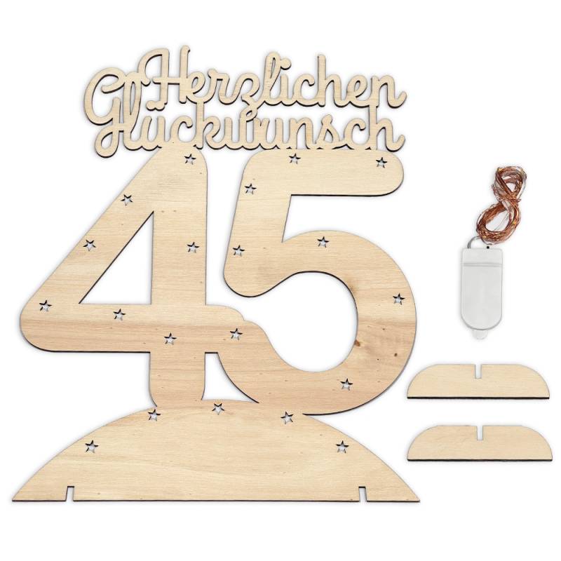 Leuchtender Aufsteller aus Holz zum 45. Geburtstag, mit 20 LEDs von Happygoods GmbH