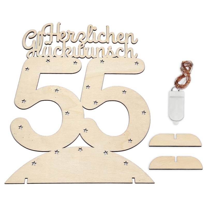 Leuchtender Aufsteller aus Holz zum 55. Geburtstag, mit 20 LEDs von Happygoods GmbH