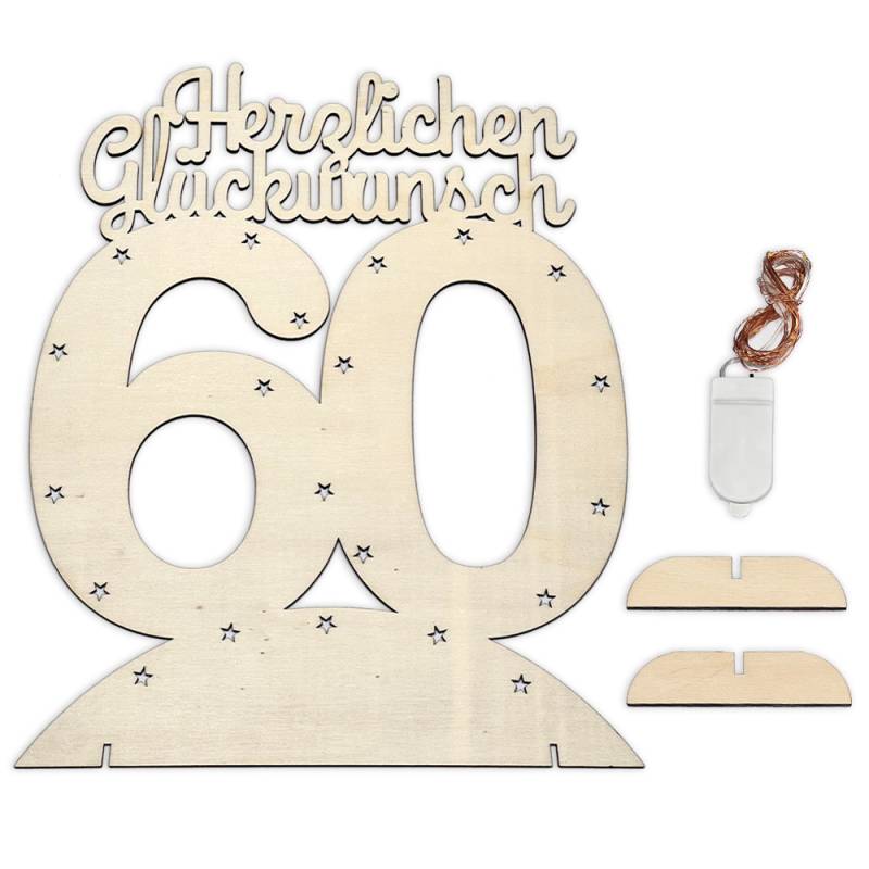 Leuchtender Aufsteller aus Holz zum 60. Geburtstag, mit 20 LEDs von Happygoods GmbH