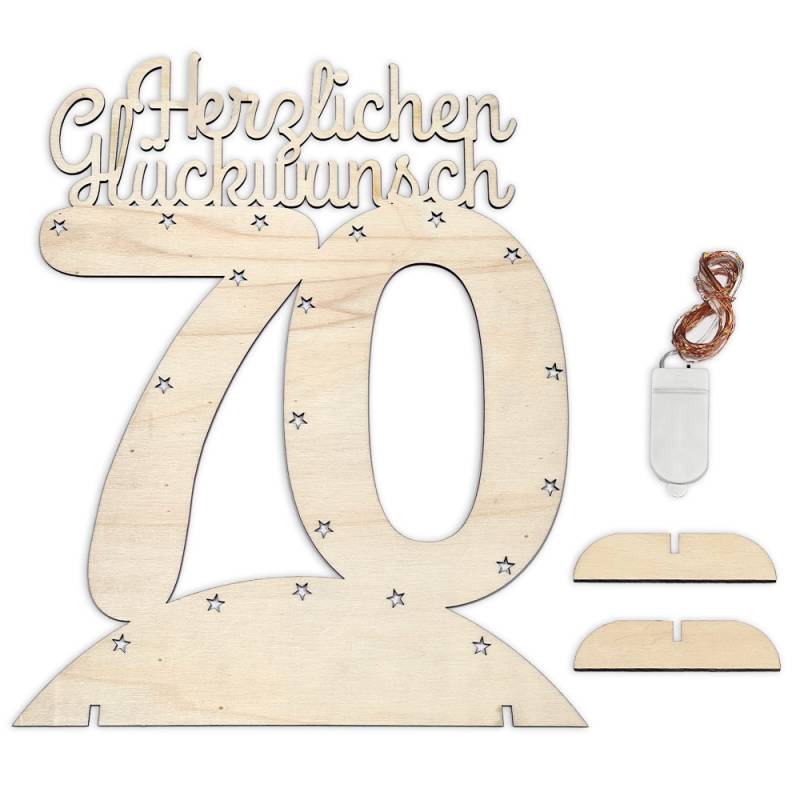 Leuchtender Aufsteller aus Holz zum 70. Geburtstag, mit 20 LEDs von Happygoods GmbH