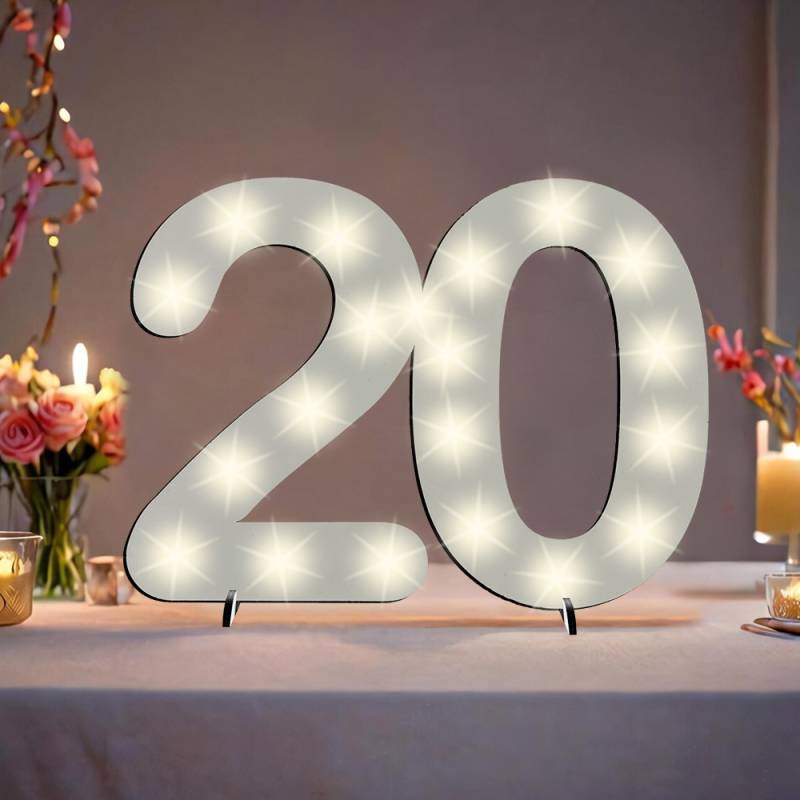 XXL Zahl weiß zum 20. Geburtstag, mit 20 LEDs, 39cm x 29cm von Happygoods GmbH