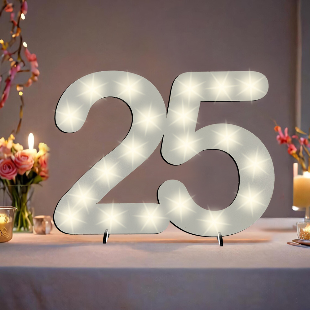 XXL Zahl weiß zum 25. Geburtstag, mit 20 LEDs, 39cm x 29cm von Happygoods GmbH