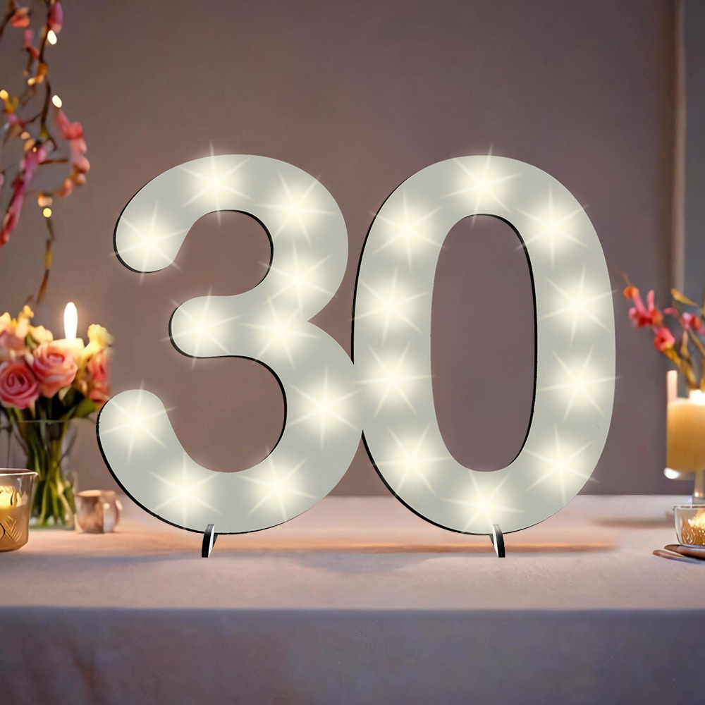 XXL Zahl weiß zum 30. Geburtstag, mit 20 LEDs, 39cm x 29cm von Happygoods GmbH