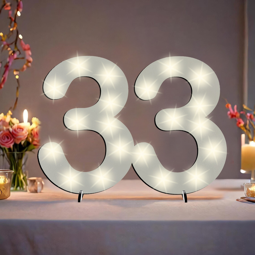 XXL Zahl weiß zum 33. Geburtstag, mit 20 LEDs, 39cm x 29cm von Happygoods GmbH