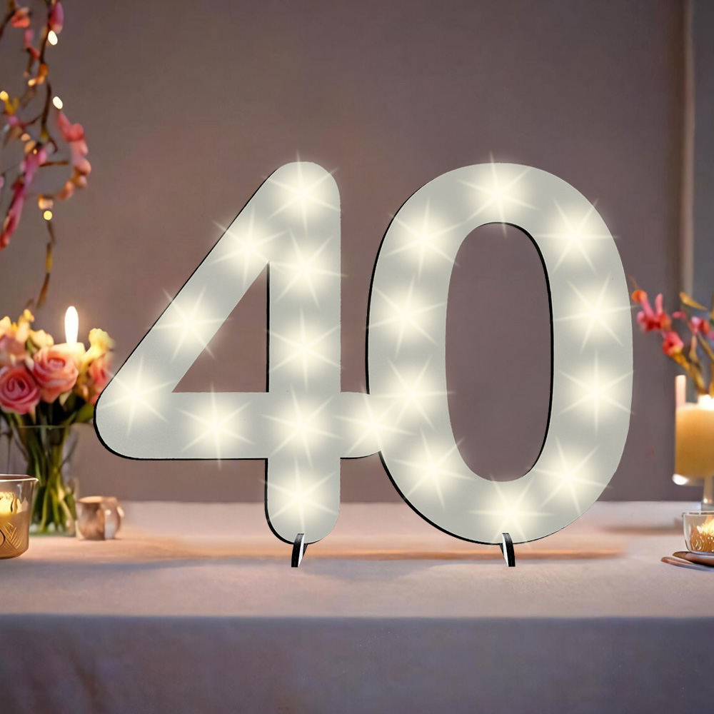 XXL Zahl weiß zum 40. Geburtstag, mit 20 LEDs, 39cm x 29cm von Happygoods GmbH