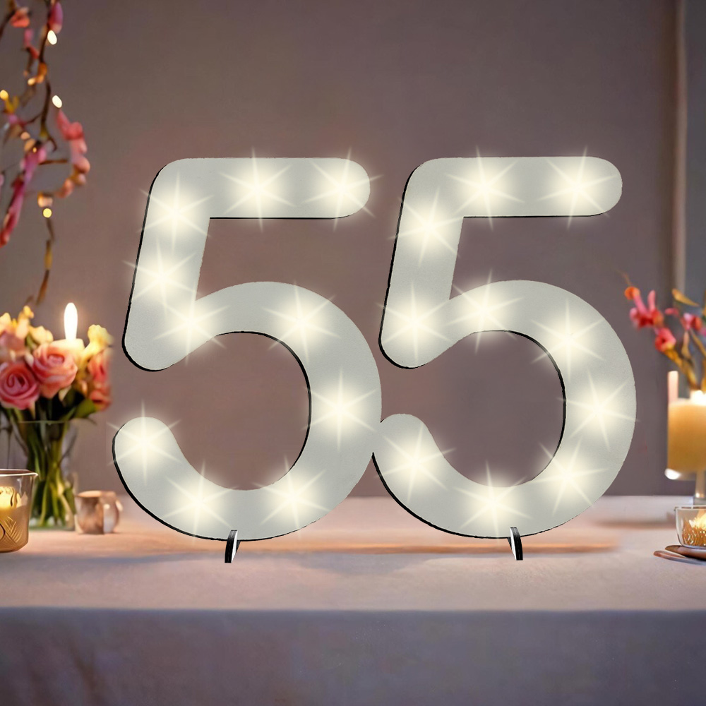 XXL Zahl weiß zum 55. Geburtstag, mit 20 LEDs, 39cm x 29cm von Happygoods GmbH